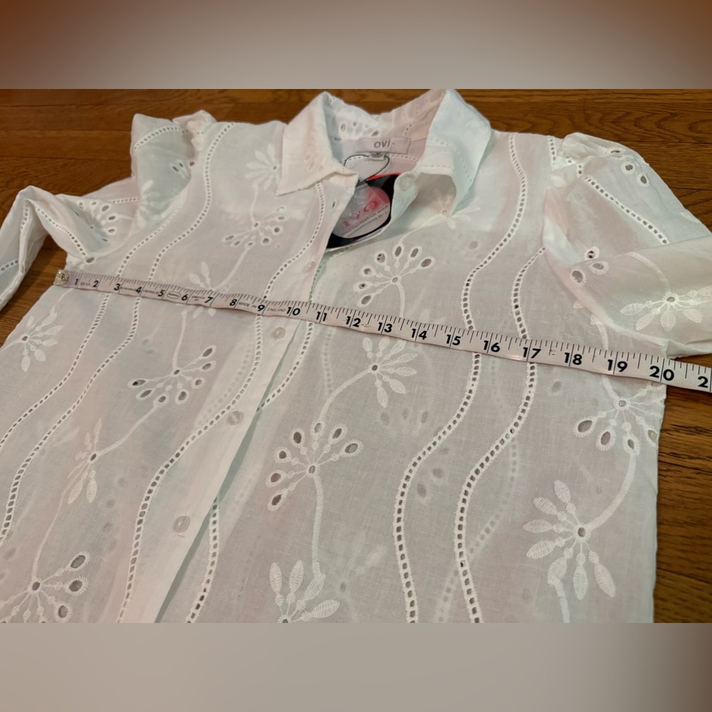 Ovi boho White Eyelet Button-Up Blouse size M - Picture 11 of 13